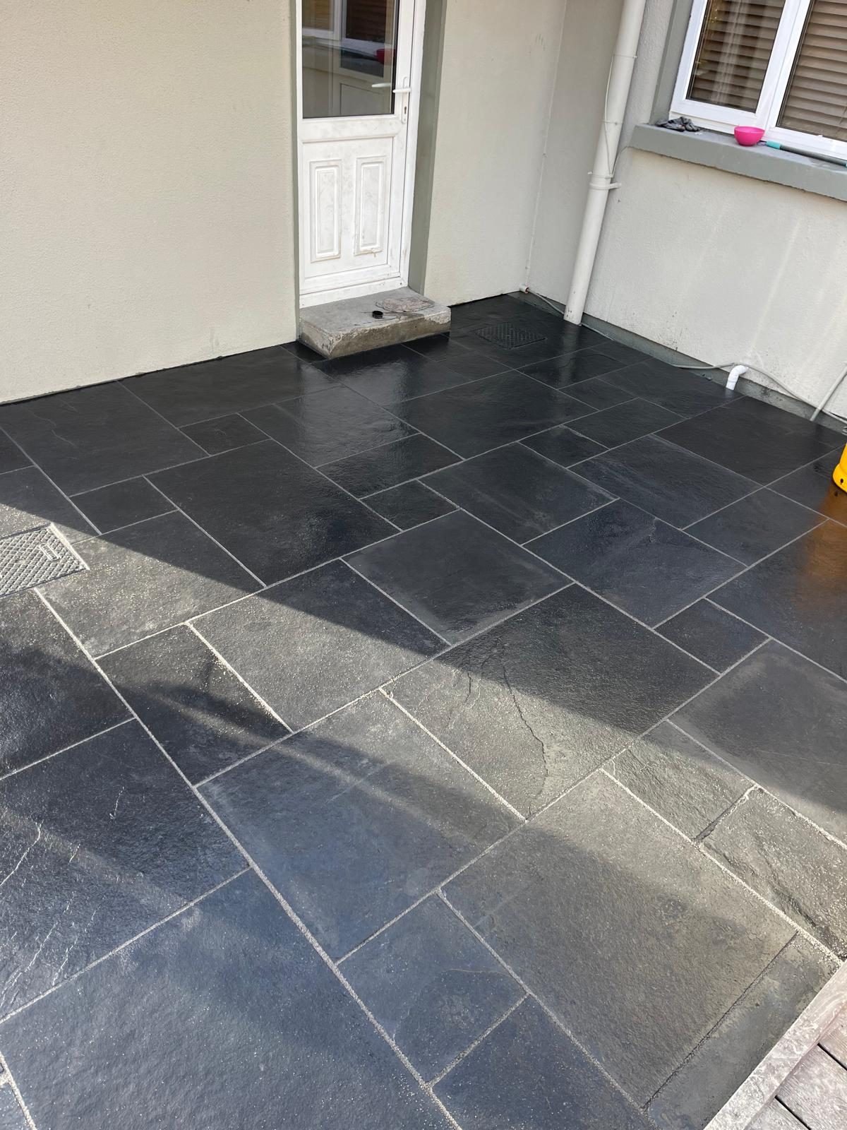 Polished slate patio area